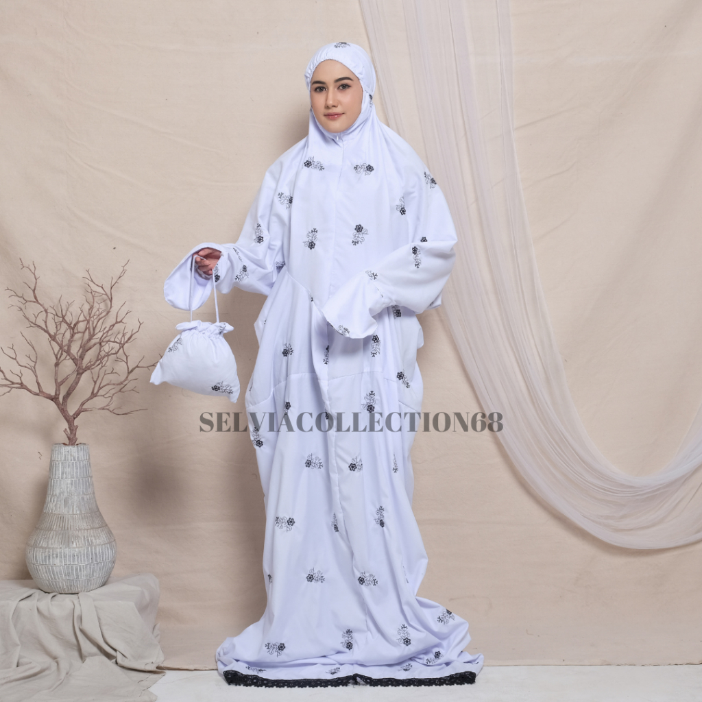 Mukena Terusan Dewasa Jumbo Bordir Bunga Melati 2in1 Katun Premium