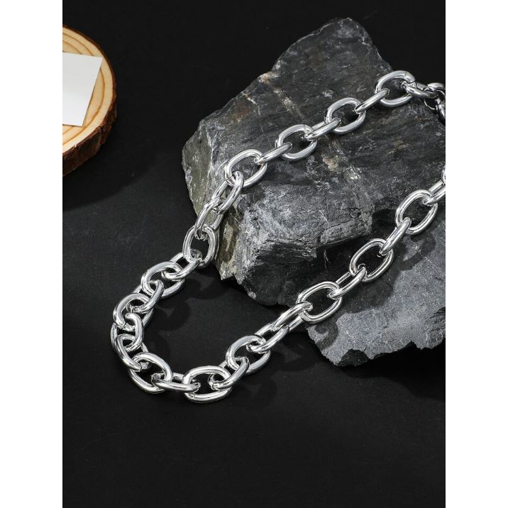 Kalung Rantai Pria Titanium Silver Model Nuri Besar - Kalung Rantai Kapal Besar Dan Kecil