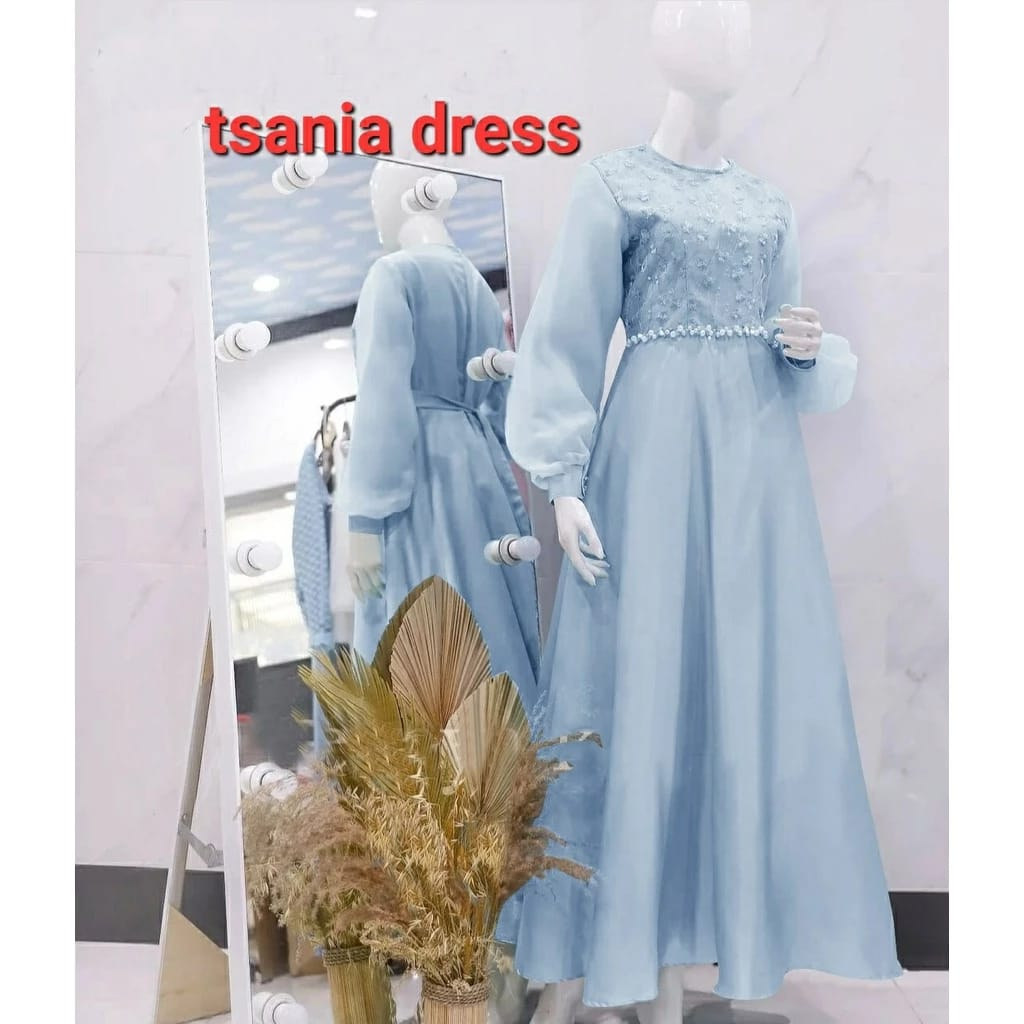 GAMIS KEKINIAN BISA COD TSANIA DRESS TILE GAMIS TILE DOT MUTIARA COMBI ORGANZA / GAMIS OGD / MAXIDRE