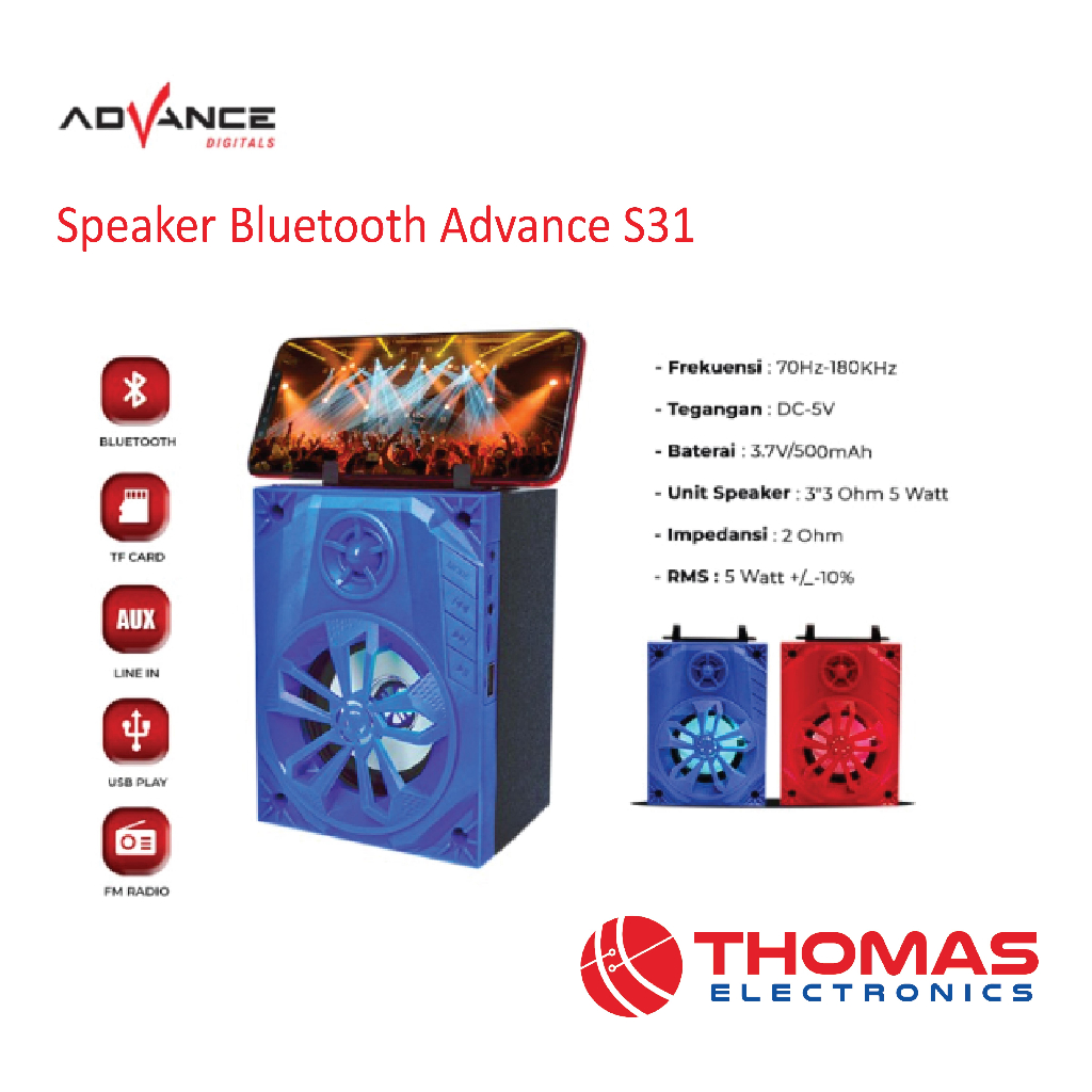 Speaker Bluetooth Portable Advance S31 S 31 USB SD CARD Free Mic Garansi Resmi
