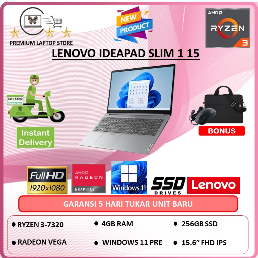 Lenovo Ideapad Slim 1 15 Ryzen 3 7320 4GB 256GB W11 Pre 15.6 Inchi FHD IPS
