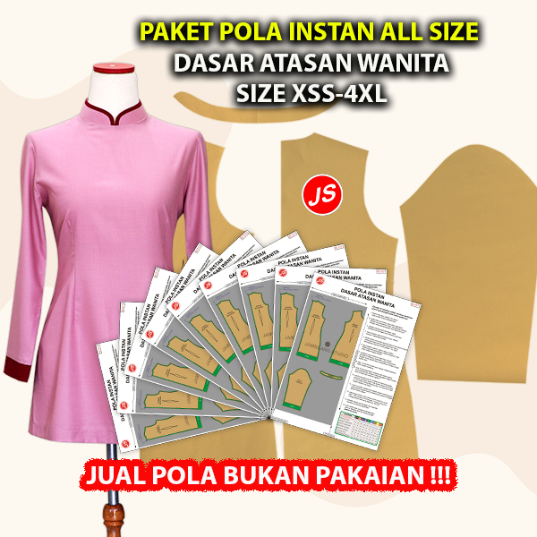 Paket Pola Instan All Size Dasar Atasan / Dress Wanita | Pola Semua Ukuran XXS-4XL