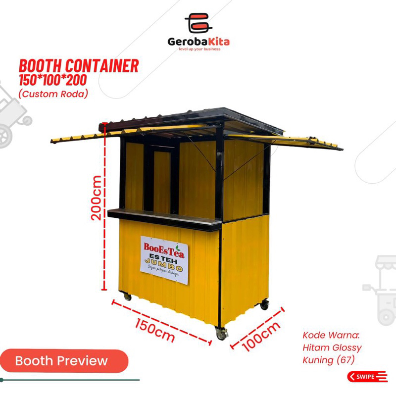 Booth Kontainer 150x100x200 Custom Roda