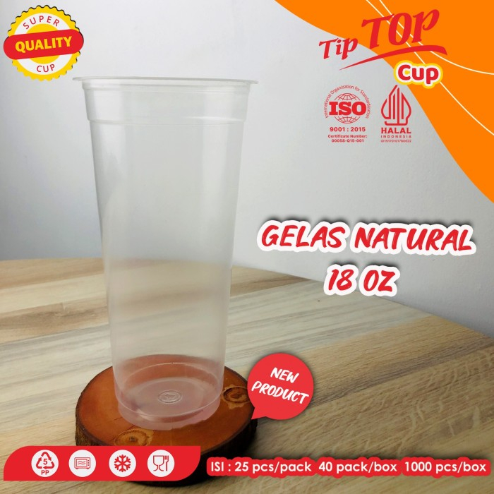 Gelas Plastik 18 oz / Cup Tiptop 10oz / Gelas Plastik Datar Gelas Natural 25 pcs (tanpa tutup)