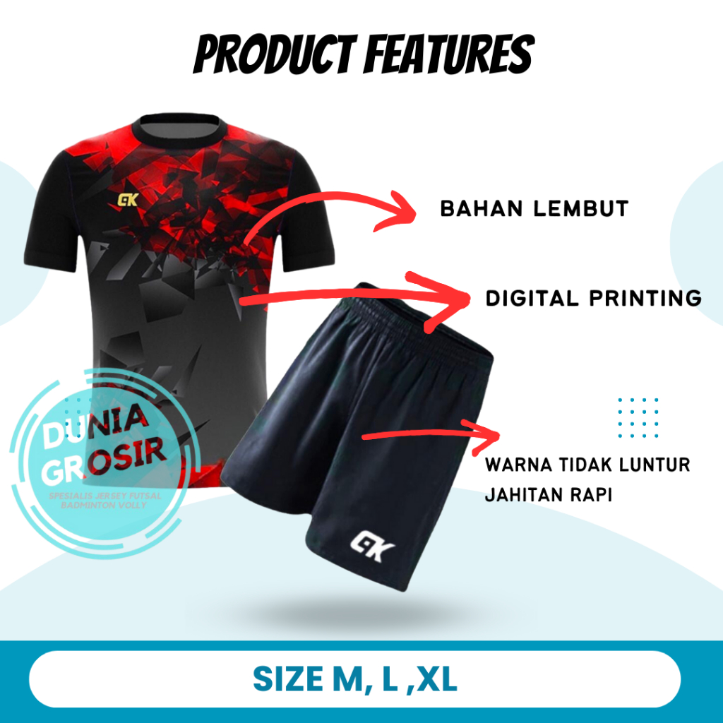 Baju Futsal Jersey Futsal Kaos Bola Setelan Kaos Voli Baju Badminton Padel Running SIZE M-XXL