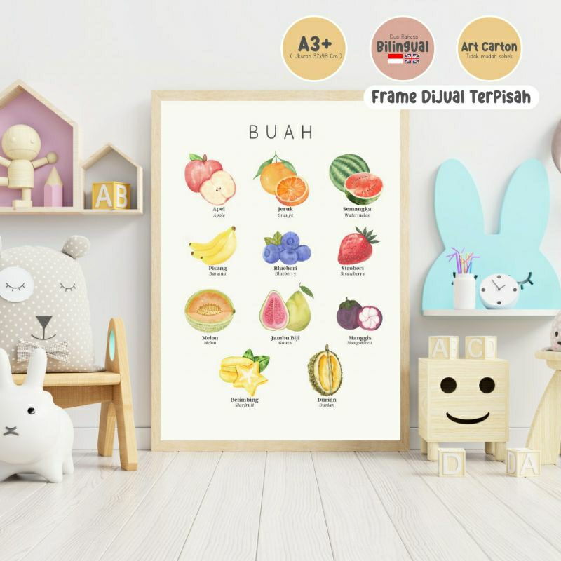 BEBEGENIC - SERI POLOS Poster Edukasi Anak [ VARIASI BUAH ] / Poster Belajar & Mainan Anak / Poster 