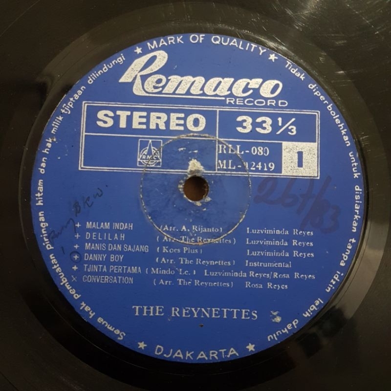 Vinyl Piringan Hitam 12 inch The Reynettes-Malam Indah