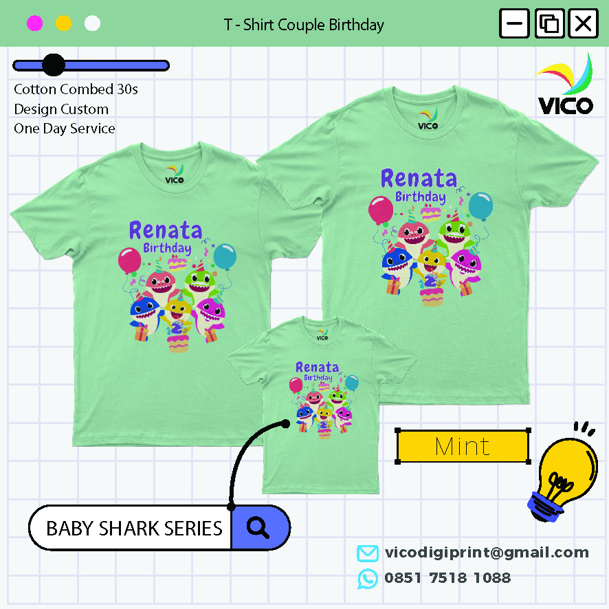 Kaos Couple Ulang Tahun - Baby Shark Series ( Kaos Ulang Tahun )