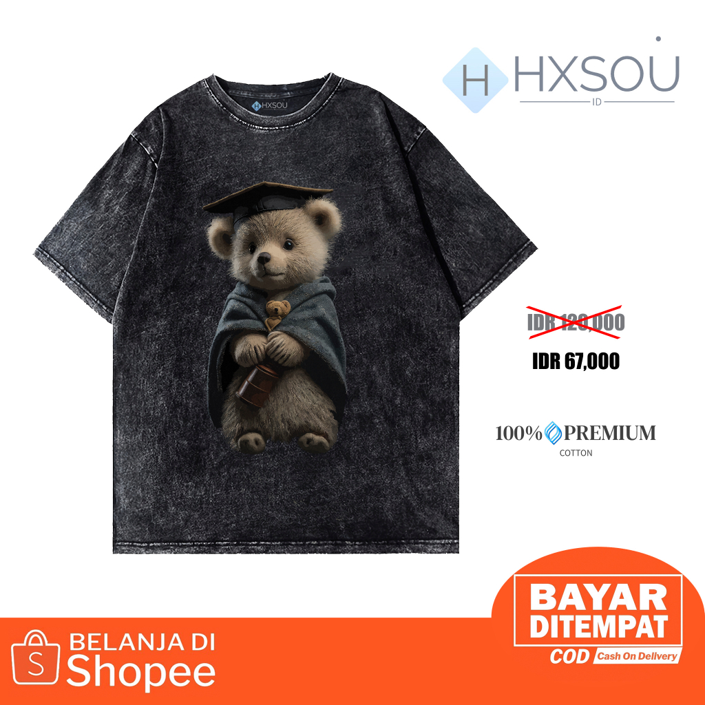 Hxsou T-shirt Oversize Unisex Washed / Baju Kaos Oversize Wash Bear C39