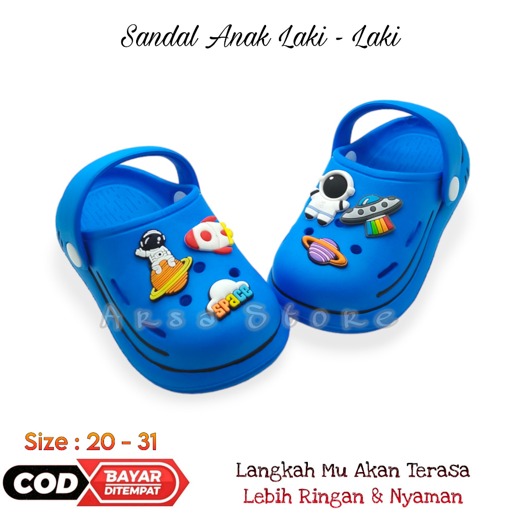 Sandal Baim Anak Laki Laki Karakter Astronot dan Planet Tali Belakang / Sendal Keren Anak Cowok Umur