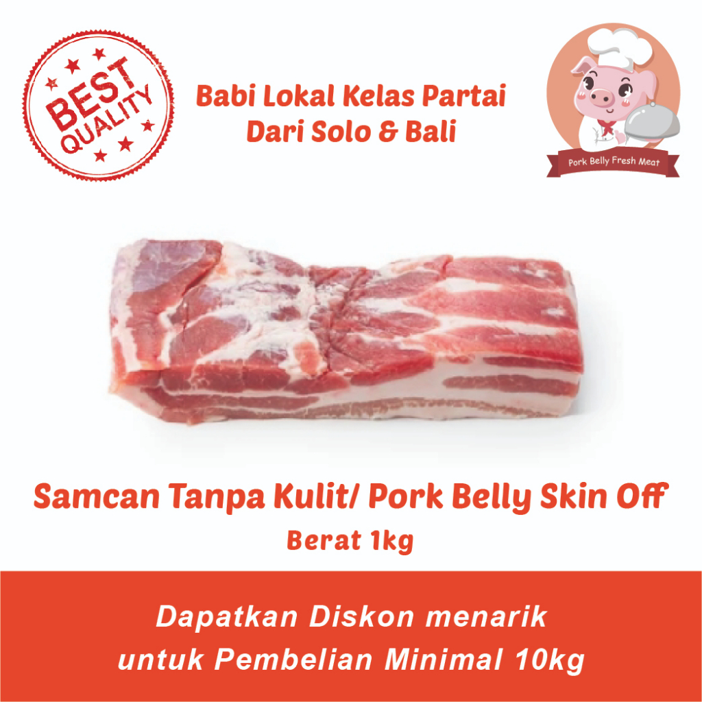 

Samcan tanpa kulit / Pork Belly Skin off Kualitas 5 lapis Berat 1kg