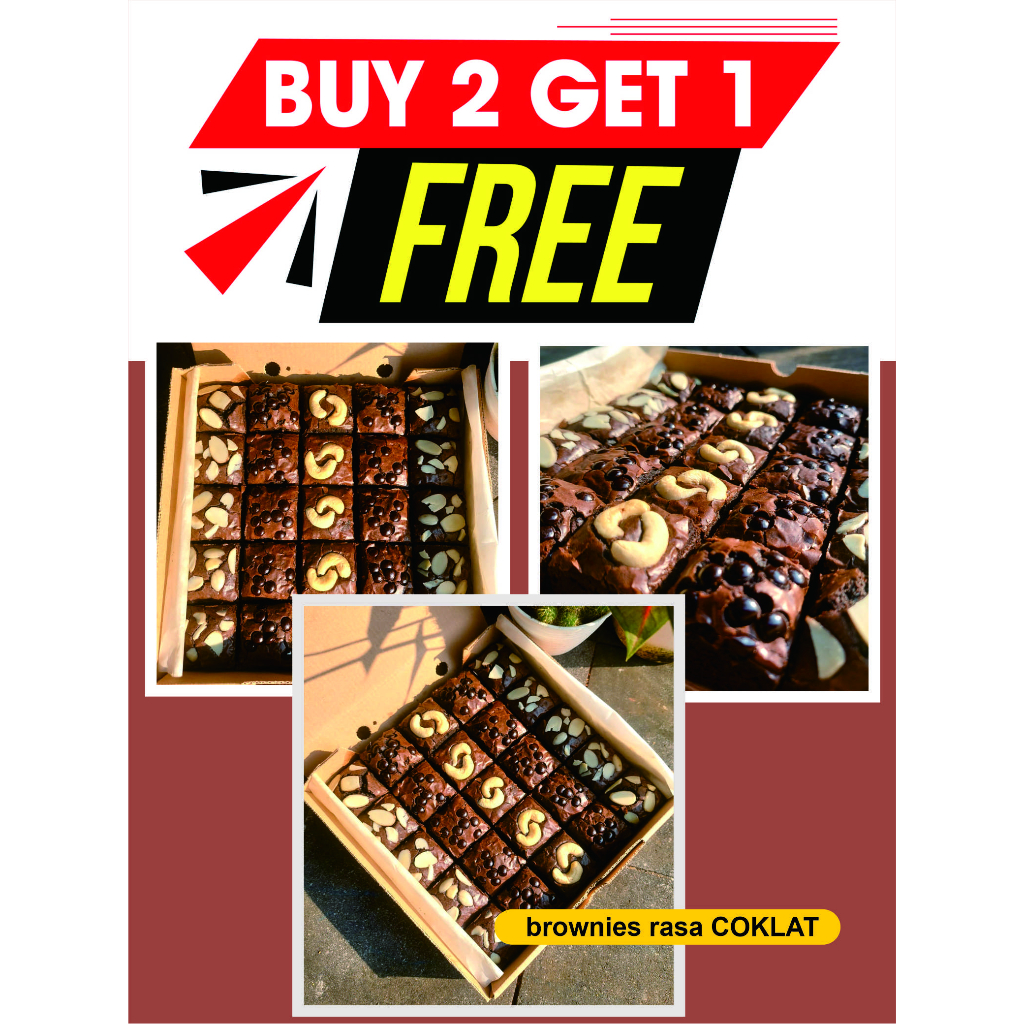 

Fudgy Brownies coklat shiny crush Paket BELI 2 GRATIS 1 , Ukuran 20 x 20 isi 25 potong