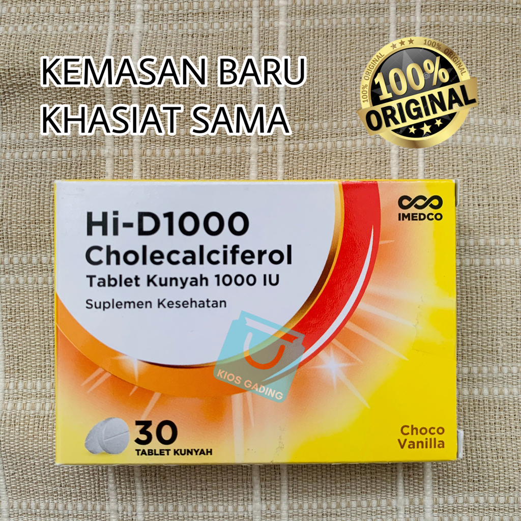 Hi D 1000 IU Cholecalciferol Vitamin D3 - Box Isi 30 Tablet Kunyah