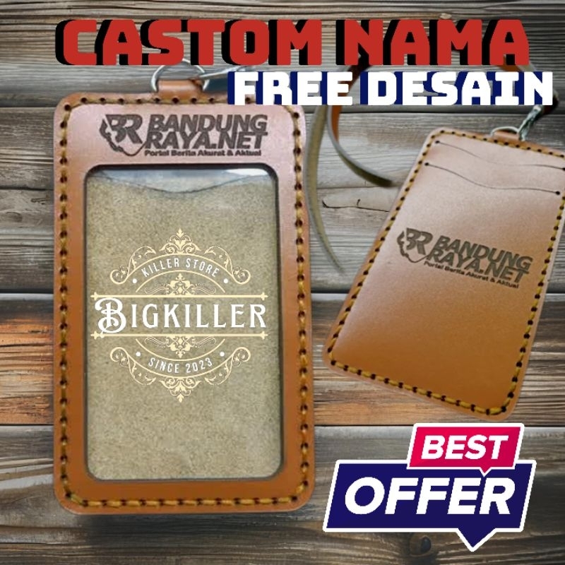 

Name Tag 2 Slot ID Card Holder Kulit / Gantungan Kartu Nama Lipat Kulit Asli Garut