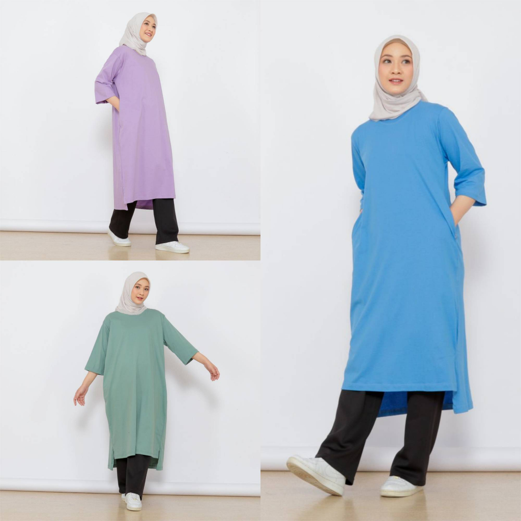 Hot Item Long Midi Kaos Basic Wanita Katun Combed 24s Baju Polos Atasan Wanita Premum