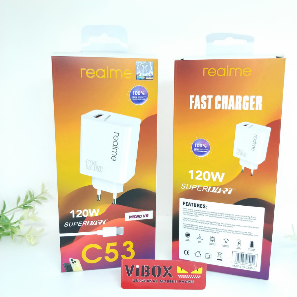 Charger Ori 100% Realme C53 5G 120W Support FastCharging super Vooc kompatible semua hp smartphone a