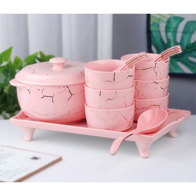 [ STR ] JKT Mall Panci Sup Mangkuk Nasi Sendok Kecil Set Nampan / Set Peralatan Makan Keramik / Set 