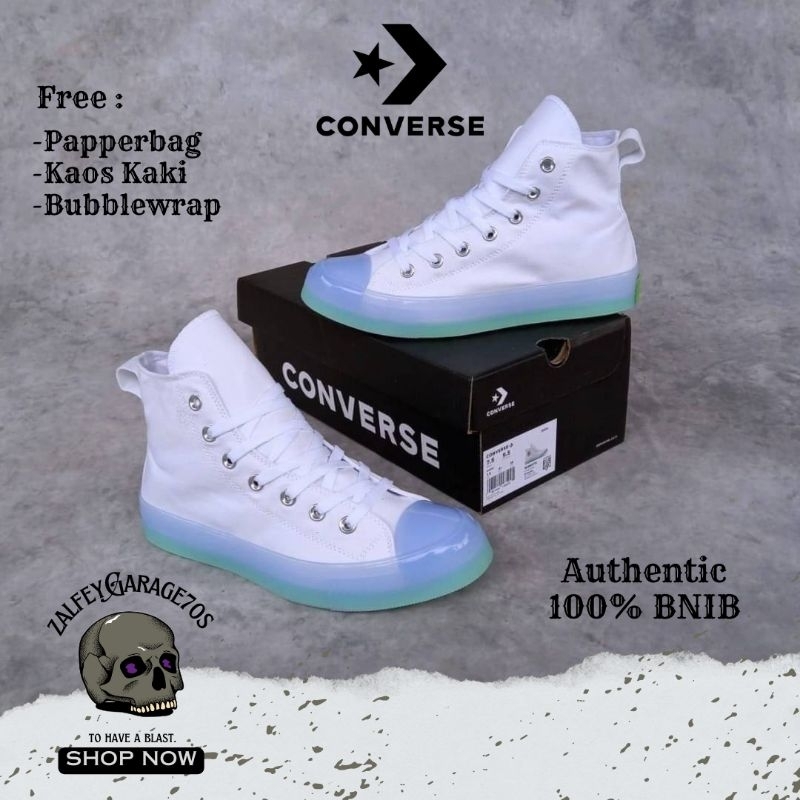 TERBARU ! SEPATU PRIA/WANITA CONVERSE CHUCK TAYLOR ALL STAR CX BLACK ICE HI WHITE ENAMEL MINT ORIGIN