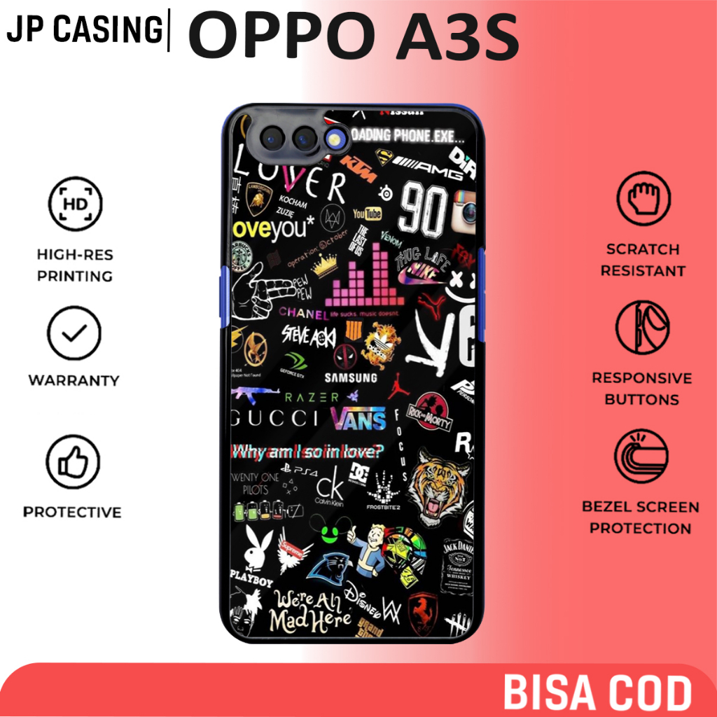 case oppo a3s terbaru motif aesthetic black hitam keren cute casing cewek hp mewah bahan softcase ha