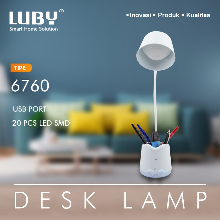 Luby lampu meja belajar lampu tidur unik L- 6760 6W desk lamp charge