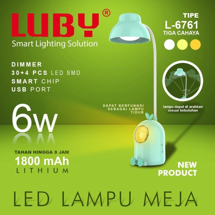 Luby lampu meja belajar lampu tidur unik L- 6761 6W desk lamp charge