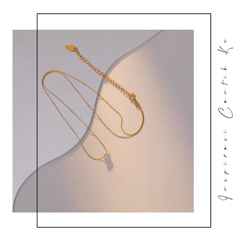 Kalung Titanium Nagita Slavina Liontin Permata Satu Anti Karat Emas 18K