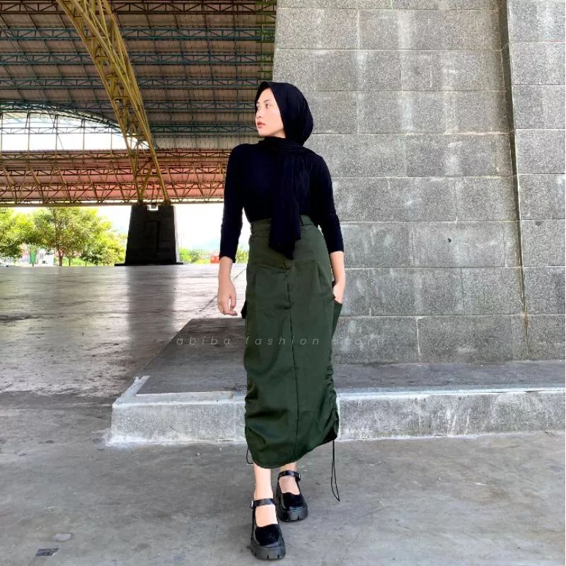 Cargo Skirt Zipper Wanita//Rok Skirt Cargo Serut //Rok Cargo Skirt