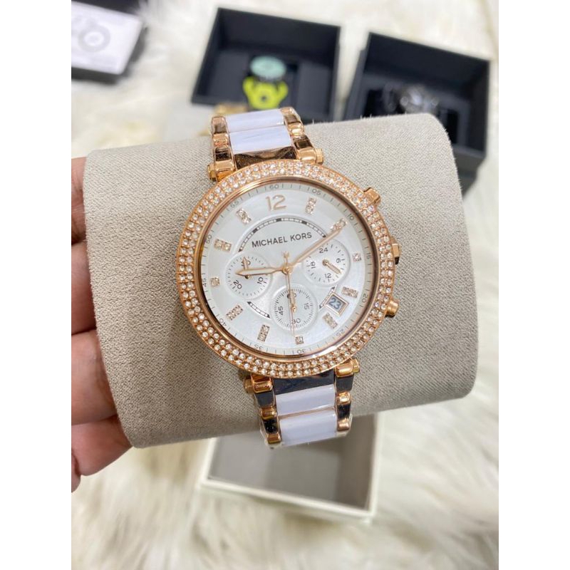 michael kors parker rose gold tone white mk5774