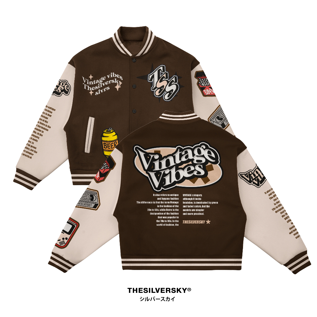 Thesilversky Vintage Varsity Brown Jacket Premium | Full Bordir Embroidery