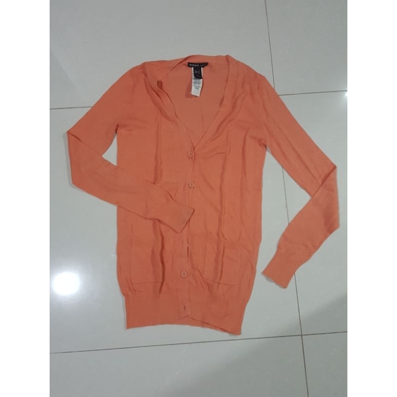 PRELOVED SECOND MANGO BASICS ORANGE COTTON KNIT CARDIGAN LONG SLEEVES SIZE EUR S BAJU LENGAN PANJANG