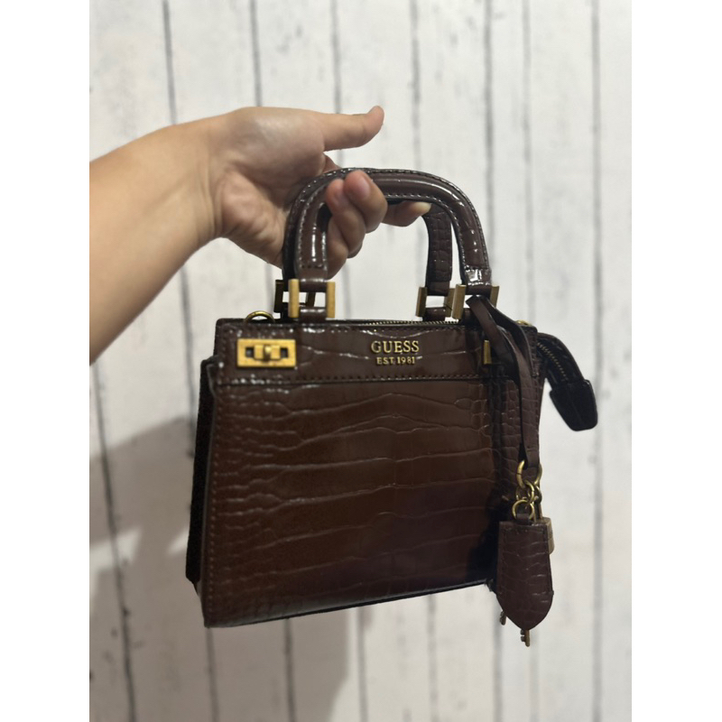GUESS KATEY MINI SATCHEL ORIGINAL BROWN