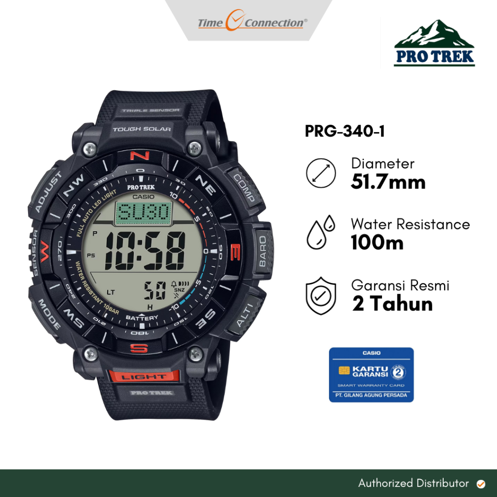 Casio Pro Trek PRG-340-1 Original / Jam Tangan Pria Digital Solar Kompas Altimeter Barometer Termome