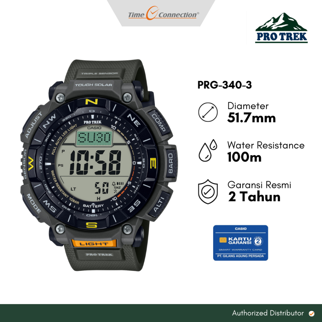 Casio Pro Trek PRG-340-3 Original / Jam Tangan Pria Digital Solar Kompas Altimeter Barometer Termome