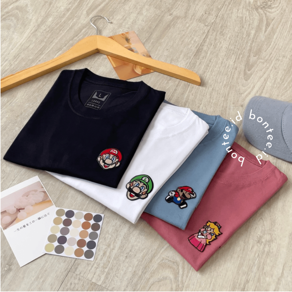 SUPER MARIO EDITION - Baju Kaos Atasan Bordir Patch Motif Mario Bros Lucu Premium - Lengan Pendek Pr