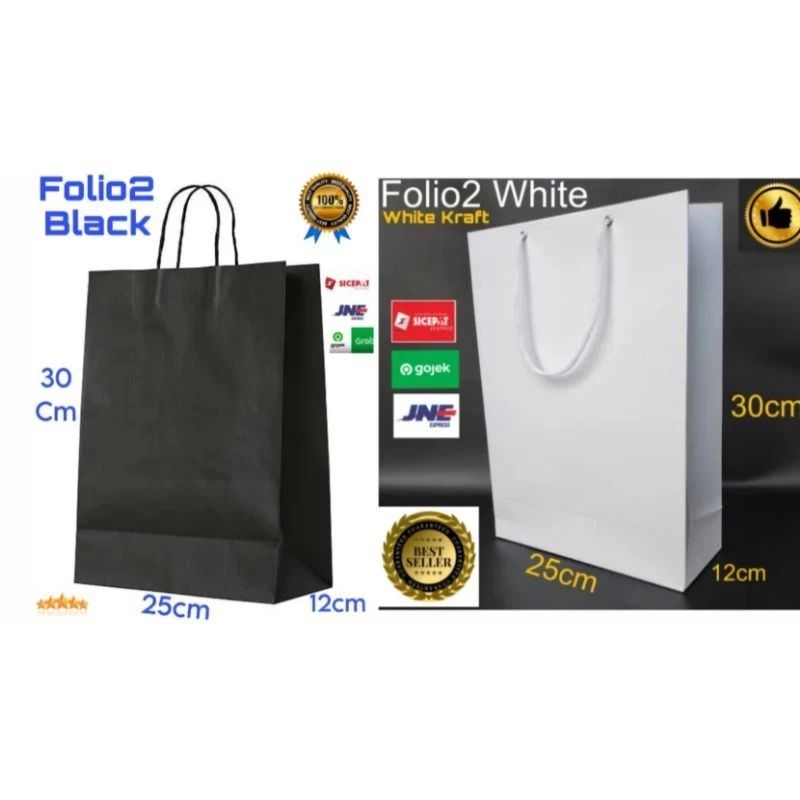 

MIN & KELIPATAN PER 12 PCS Paper Bag HITAM / PUTIH Folio 2 HITAM / PUTIH 25x12x30 Goodie Bag Shopping Bag Paper Bag Tas kertas