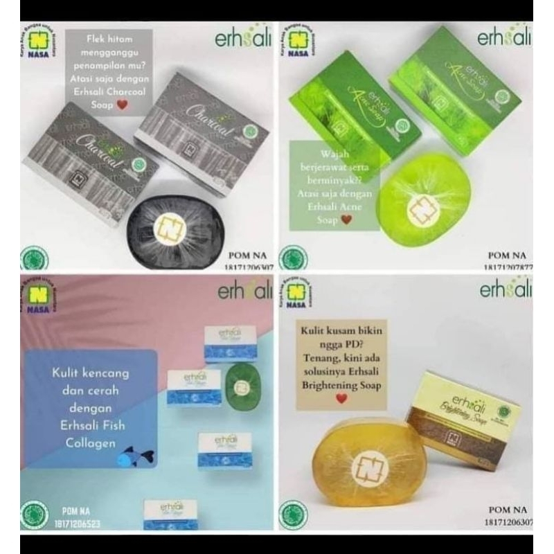 erhsali soap nasa 100% ori sabun perawatan wajah nasa terdapat 4 varian