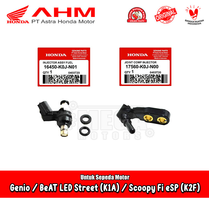 Injector Assy Fuel + Rumah Injektor Komplit Honda Genio / Scoopy Fi eSP 2021 K2F / BeAT LED Street 2020 100% Original AHM 16450-K0J-N01 / 17560-K0J-N00