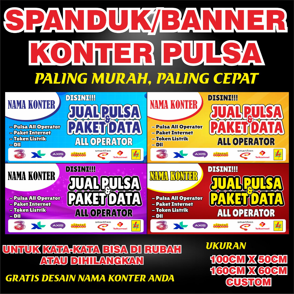 BANNER-SPANDUK KONTER PULSA/TOKO PULSA FREE DESAIN TERMURAH