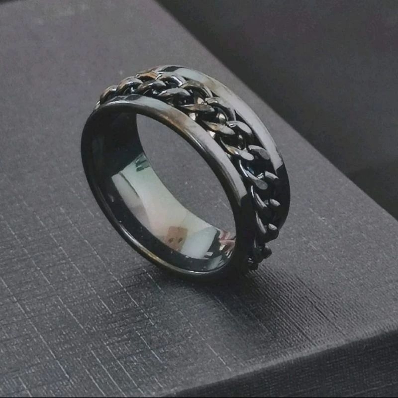 Cincin Titanium Aksen Rantai Kualitas Premium bergaya Hip-Hop,Metal Anti Karat&luntur cocok untuk pr