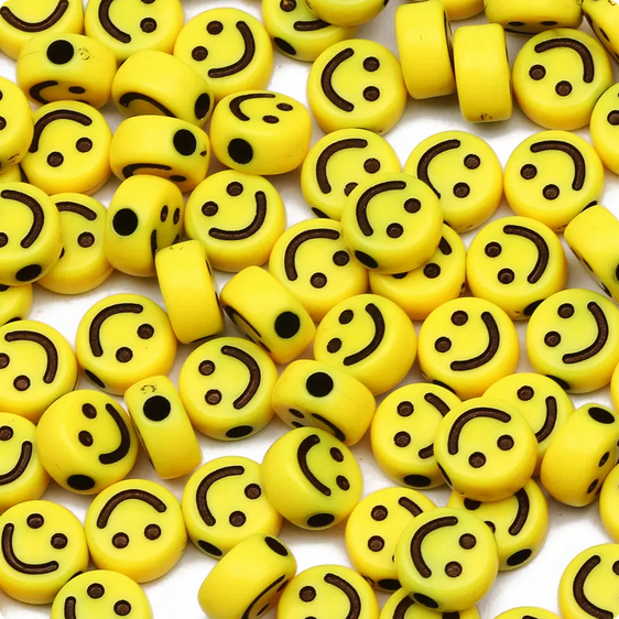 10 gram 70 pcs - 7 mm Mote Manik Smile Kuning Kecil Smiley Senyum Monte Tablet Beads Bead Plastik Akrilik Beat Beats Tebal ManikManik Ecer Mini Craft DIY Kerajinan Aksesoris Membuat Buat Bikin Cincin Ring Korea Idol KPOP Korean Jepang Gelang Kalung Lubang