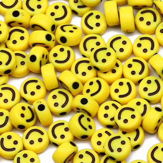 20 pcs - 7 mm Mote Manik Smile Kuning Kecil Smiley Senyum Monte Tablet Beads Bead Plastik Akrilik Be