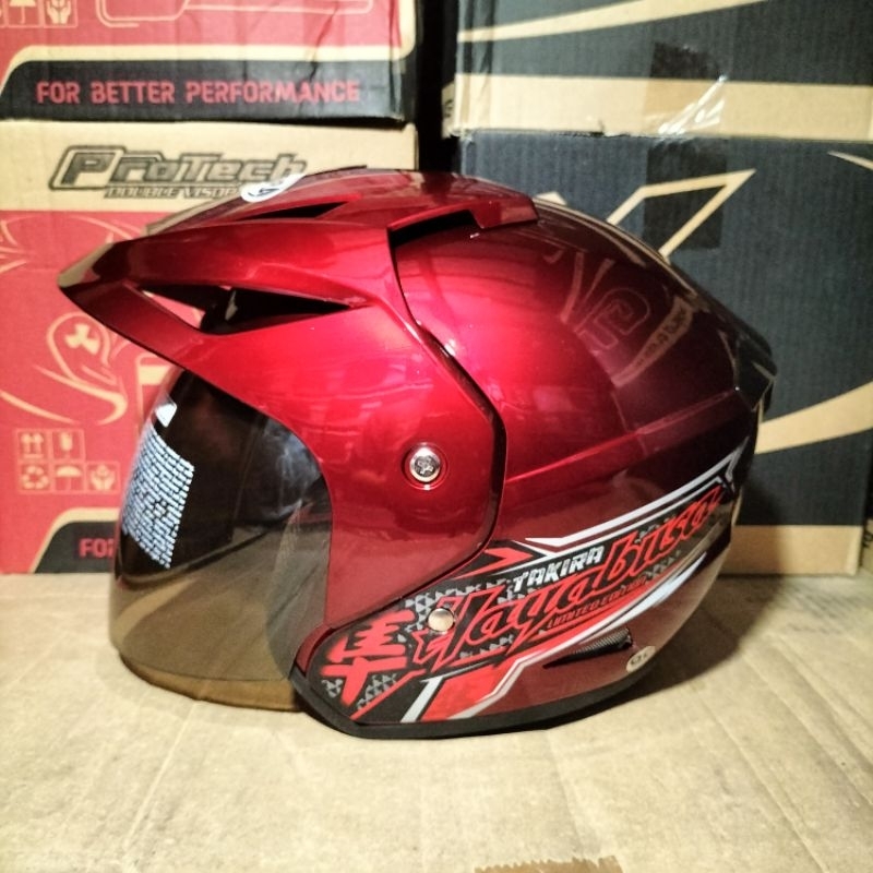 HELM SNI HALF FACE HELM TAKIRA RED MAROON GLOSS HAYABUSA REMAJA DEWASA