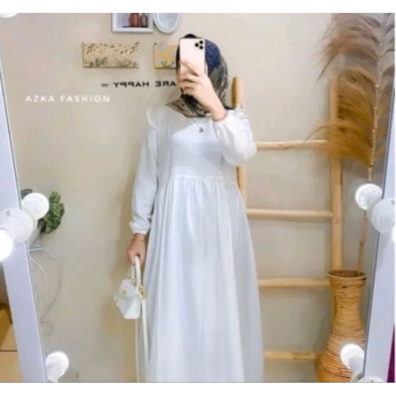 AZAHRA MIDI DRESS GAMIS CRINKLE AIRFLOW GAMIS REMAJA TERLARIS GAMIS PUTIH POLOS FASHION MUSLIM WANIT