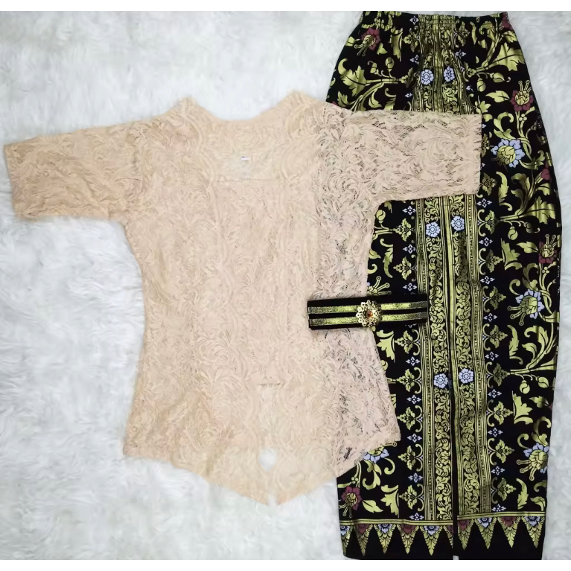 Setelan Kebaya Brokat Bali Modern Wanita Kebaya Motif Polos Strecth