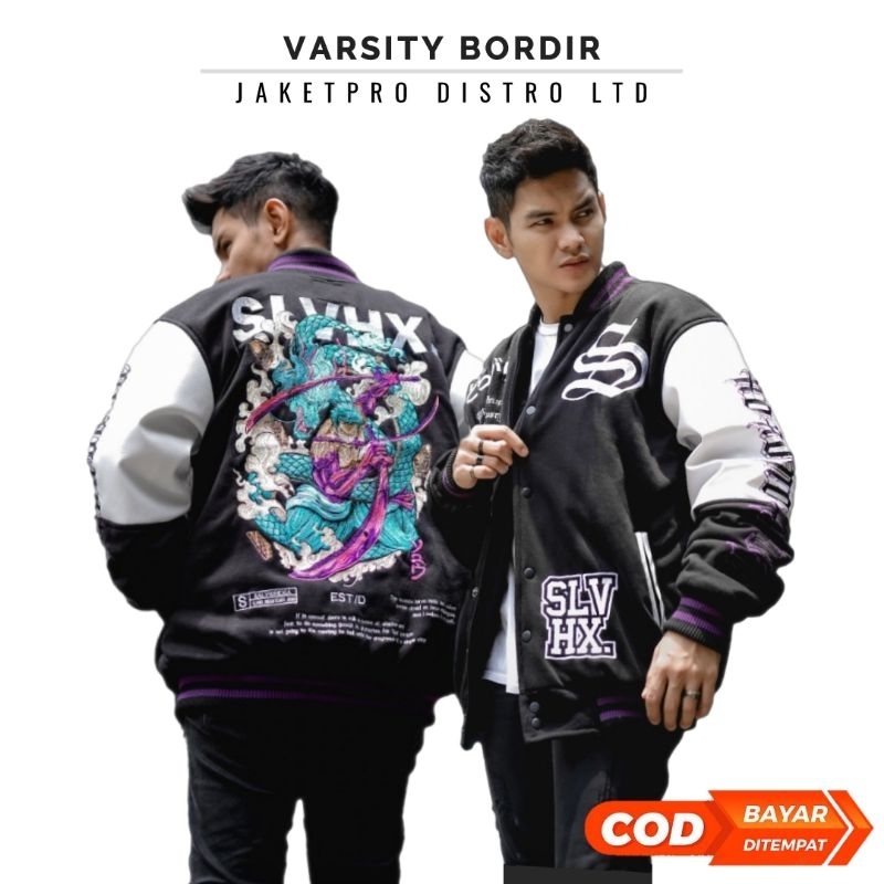Jaket Varsity Pria Baseball Full Bordir SLVHX / Varsity Jacket Original Salvio Hexia