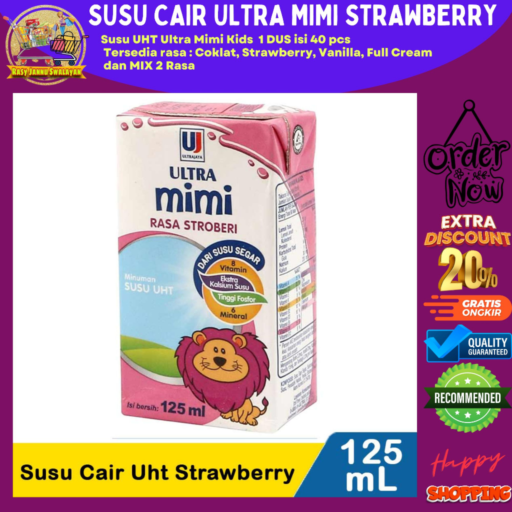 

BISA MIX 2 rasa Susu uht ultra mimi kids kemasan 125 ml isi 40 pcs susu anak | susu full cream strawberry coklat vanila