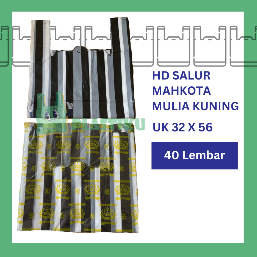 Plastik Kresek Salur Hitam Putih Mahkota Mulia Kuning UK32 -  Kresek Hitam Putih - Kresek Loreng - K