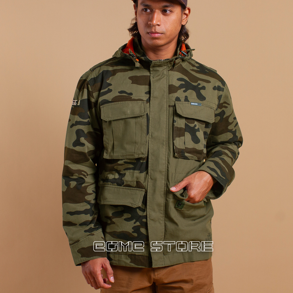 Jaket MGEE Pria Outdoor Parka Motif Loreng Army Leon C005