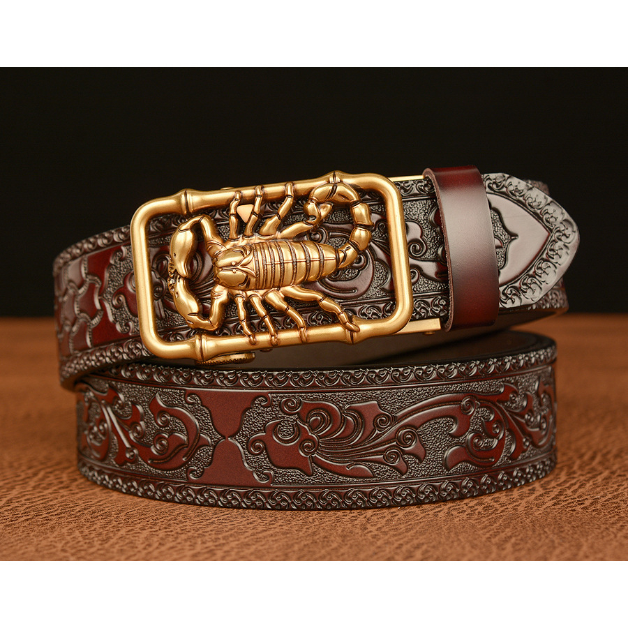 Ikat Pinggang Sabuk Ukir Gesper Pria Kulit Sapi Asli Model Kalajengking