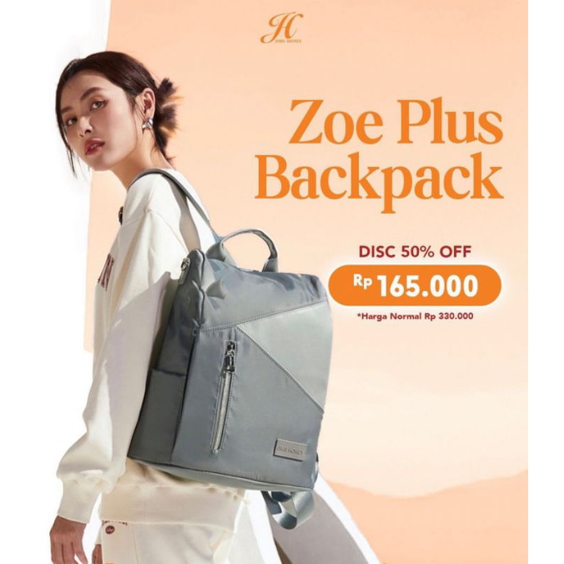Tas Wanita Import Murah Ransel Jims Honey Zoe Backpack Modern Anti Air & Maling Bahan Parasut